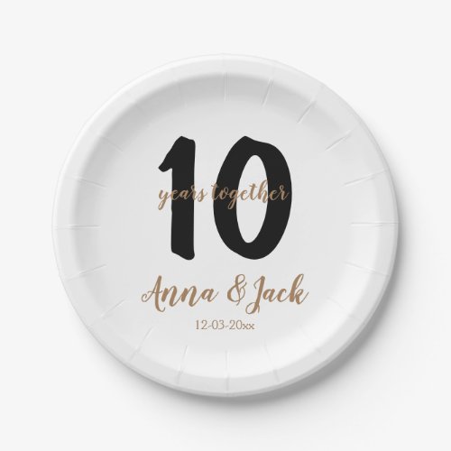 personalized simple 10 years anniversary name date paper plates