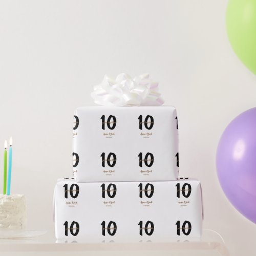 personalized simple 10 years anniversary name date wrapping paper