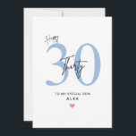 Personalized Simple 30th Birthday Card Son<br><div class="desc">Personalized Simple 30th Birthday Card Son: Celebrate your son’s milestone in the sweetest way with this simple dusty blue 30th birthday card. The design features a dusty blue number “30”, elegant script text, and a small heart accent — creating a timeless look that perfectly expresses love and pride. This card...</div>