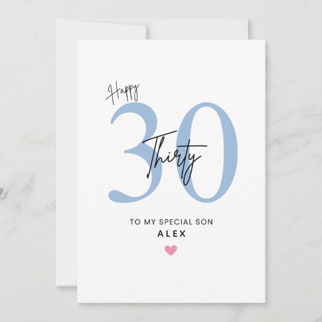 Personalized Simple 30th Birthday Card Son (Front)