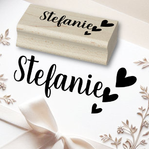Personalized Simple 3 Love Hearts Custom Name Text Rubber Stamp