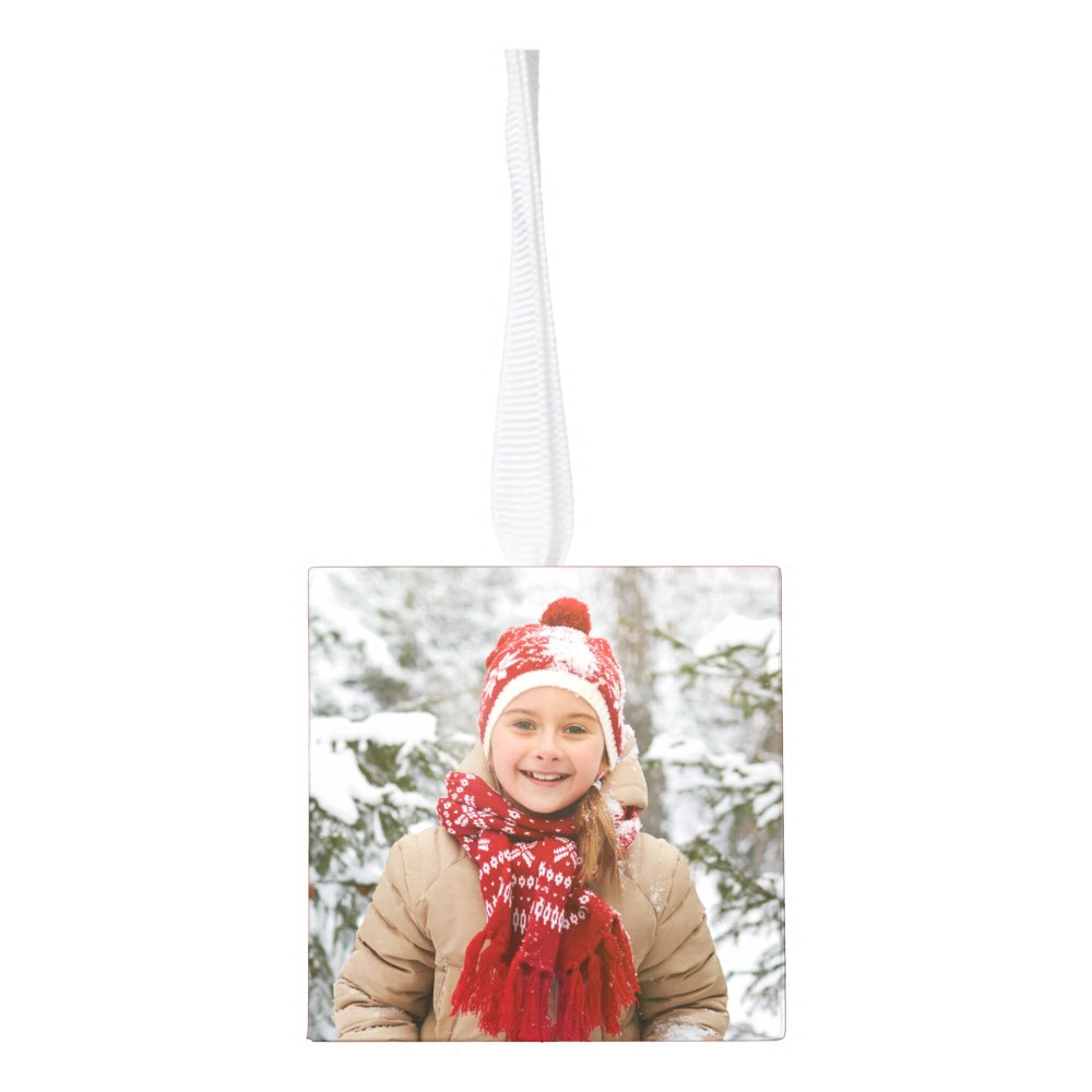 Disover Personalized Simple 4 Photos Red Cube Ornament