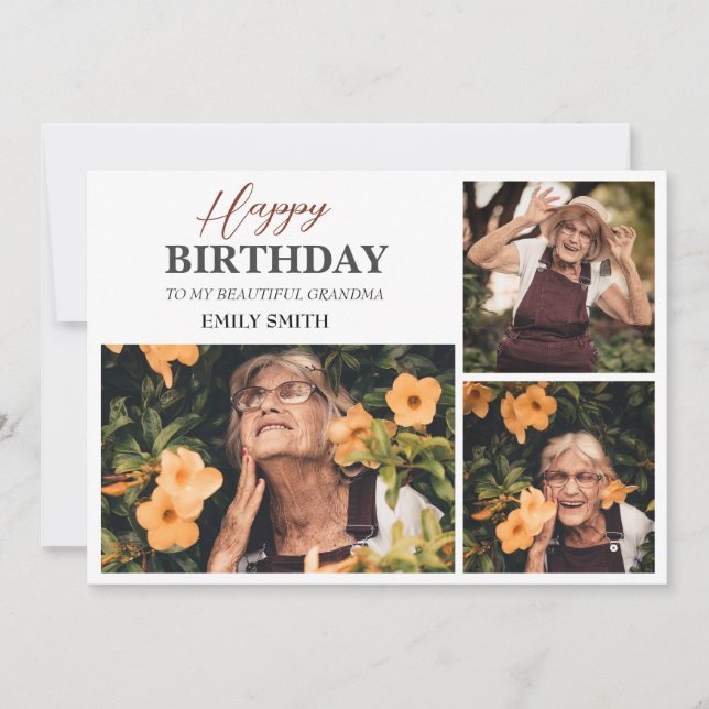 Personalized Simple Birthday Grandma Fun Photo Card (Front)