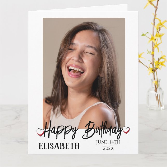Personalized Simple Birthday Stylish Fun Photo Card (Yellow Flower)