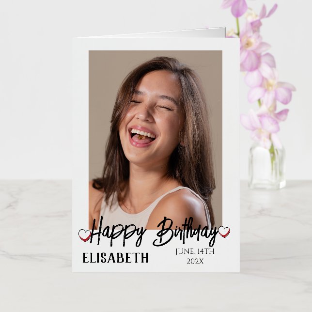 Personalized Simple Birthday Stylish Fun Photo Foil Greeting Card (Orchid)