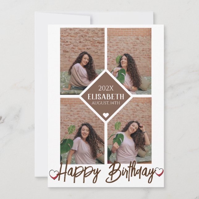 Personalized Simple Birthday Stylish Photo Collage Card (Front)