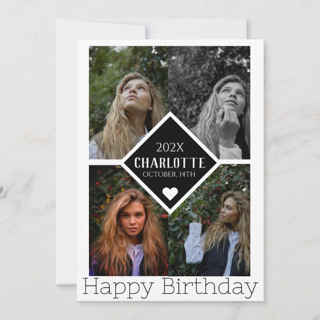 Personalized Simple Birthday Stylish Photo Collage Card (Front)