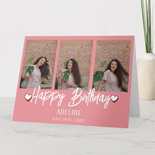 Personalized Simple Birthday Stylish Three Photo Card