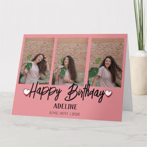 Personalized Simple Birthday Stylish Three Photo Card