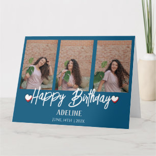 Personalized Simple Birthday Stylish Three Photo Card