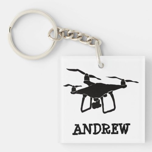Personalized Simple Black Drone Illustration Keychain