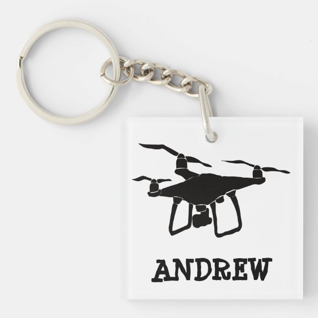Personalized Simple Black Drone Illustration Keychain (Front)