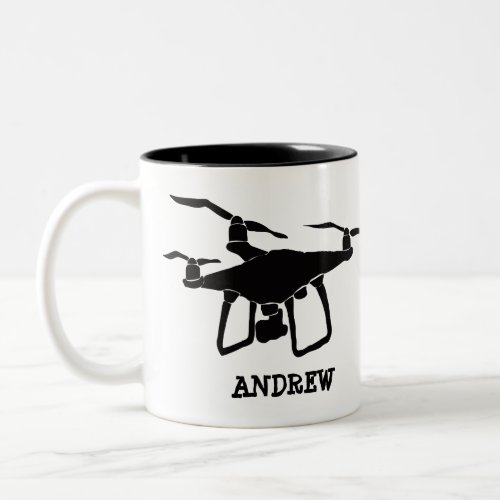Personalized Simple Black Drone Illustration Two_Tone Coffee Mug