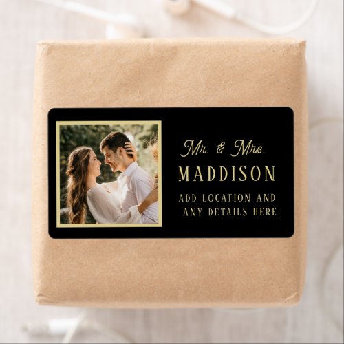 Personalized Simple Black  Gold Wedding Photo Label