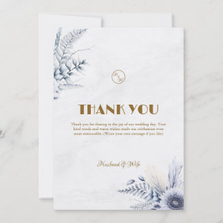 Personalized Simple Blue Flowers Wedding Thank You Card