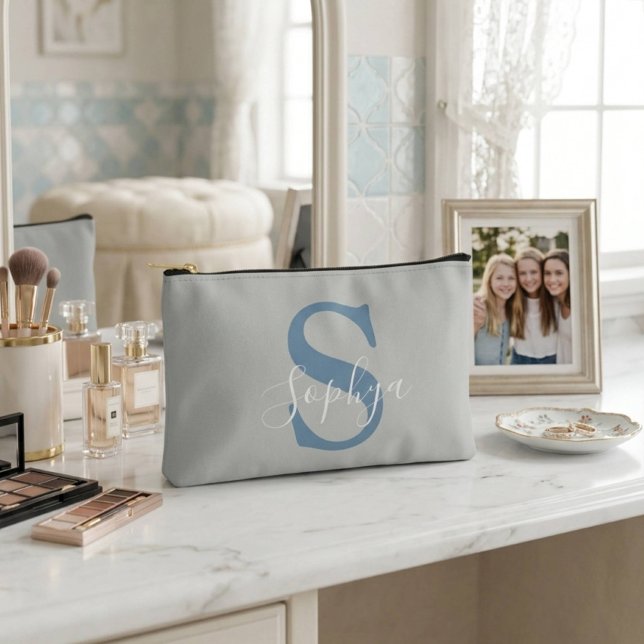 Personalized Simple Blue Monogram Accessory Pouch (Creator Uploaded)