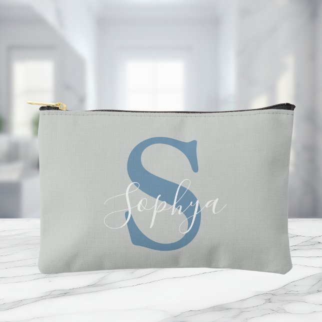 Personalized Simple Blue Monogram Accessory Pouch (Creator Uploaded)