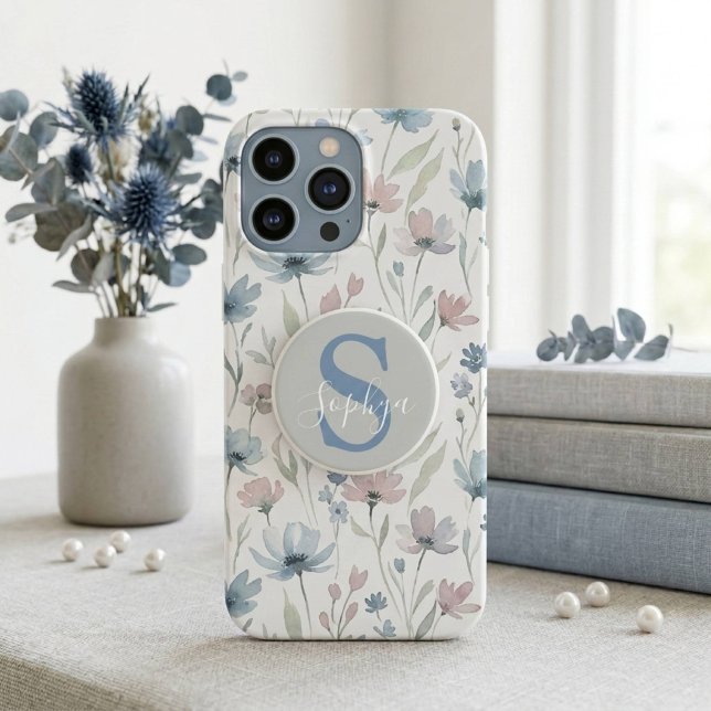 Personalized Simple Blue Monogram PopSocket (Creator Uploaded)