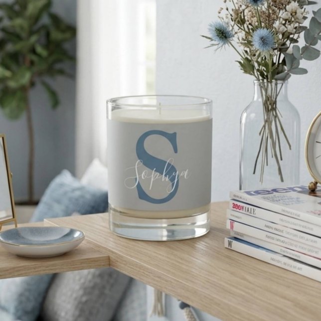 Personalized Simple Blue Monogram Scented Candle (Creator Uploaded)