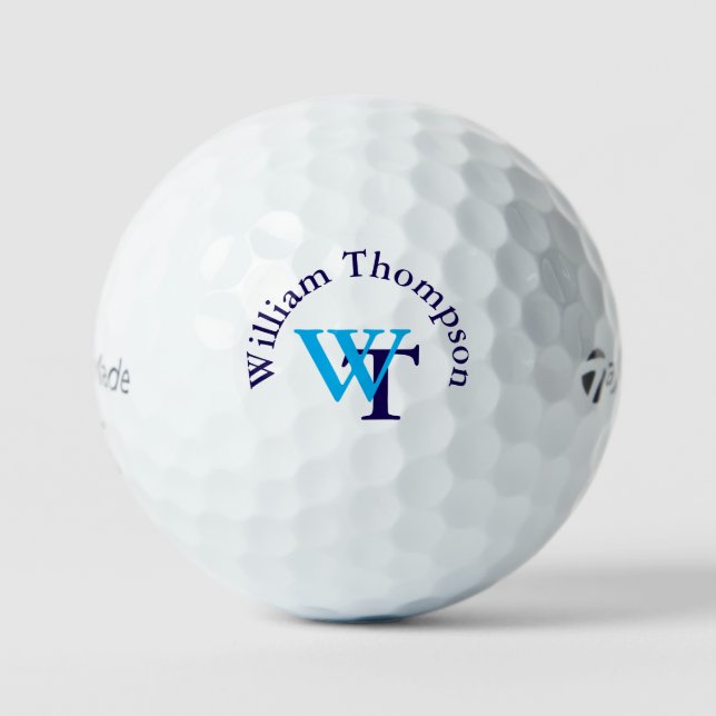 Personalized Simple Blue Monogrammed Golf Balls (Front)