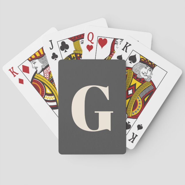 Personalized Simple Bold Monogram Black and White Poker Cards (Back)