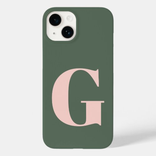 Personalized Simple Bold Monogram Pink and Green Case_Mate iPhone 14 Case