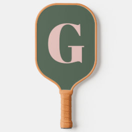 Personalized Simple Bold Monogram Pink and Green Pickleball Paddle