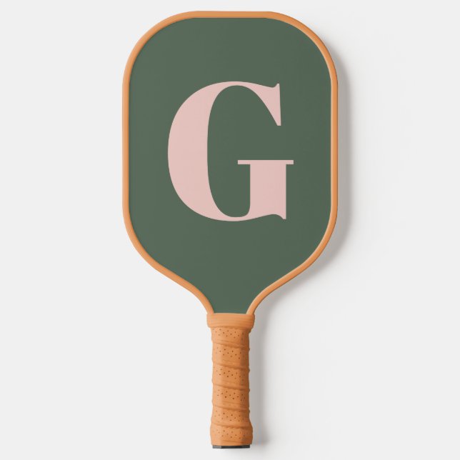 Personalized Simple Bold Monogram Pink and Green Pickleball Paddle (Front)