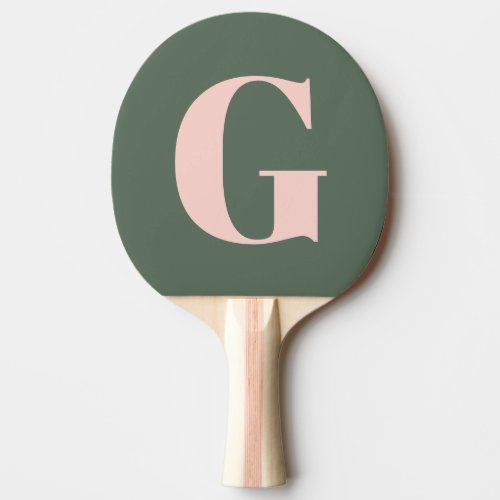 Personalized Simple Bold Monogram Pink and Green Ping Pong Paddle