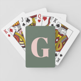 Personalized Simple Bold Monogram Pink and Green Playing Cards