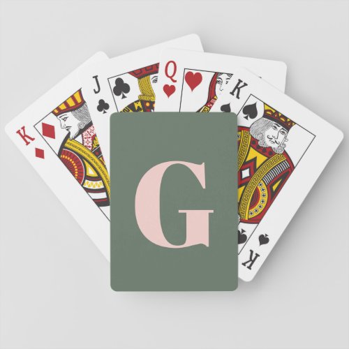 Personalized Simple Bold Monogram Pink and Green Playing Cards