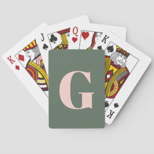 Personalized Simple Bold Monogram Pink and Green Poker Cards