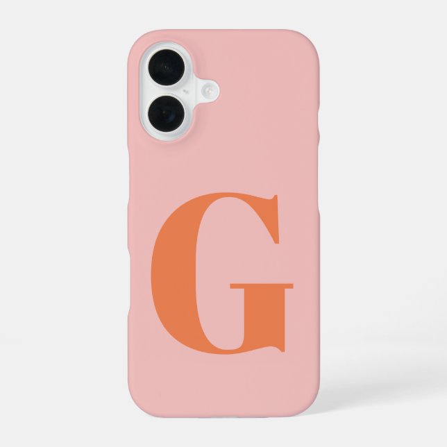 Personalized Simple Bold Monogram Pink and Orange  Iphone Case (Back)