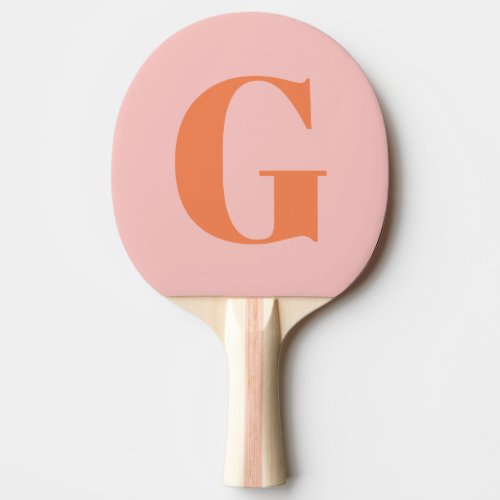 Personalized Simple Bold Monogram Pink and Orange Ping Pong Paddle