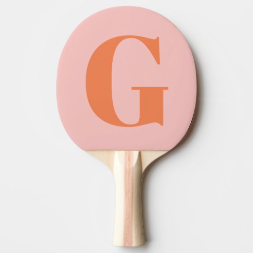 Personalized Simple Bold Monogram Pink and Orange Ping Pong Paddle