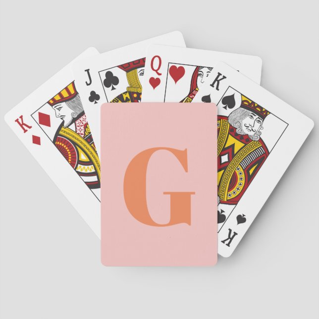 Personalized Simple Bold Monogram Pink and Orange Poker Cards (Back)