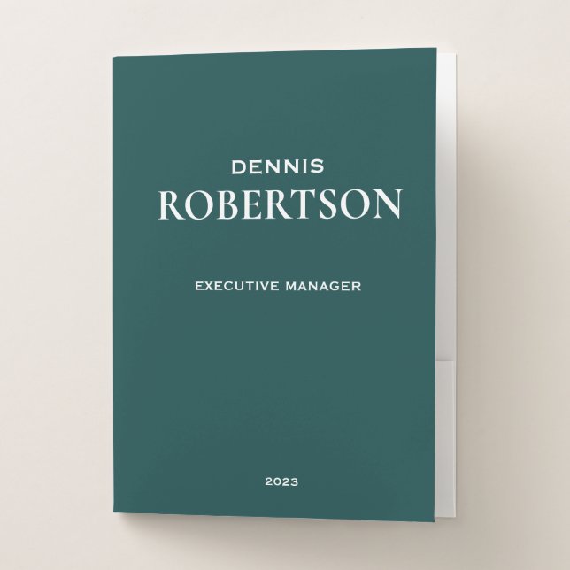 Personalized simple business teal pocket folder (Front)