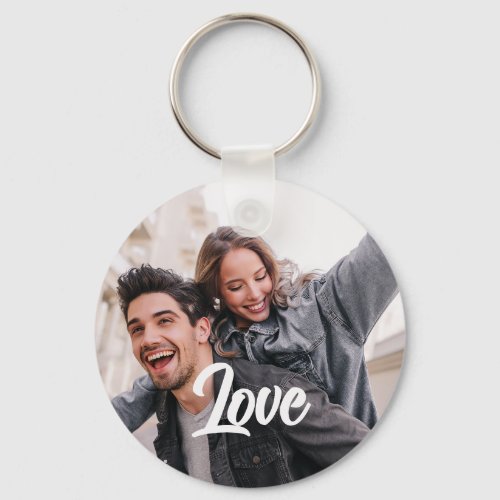 Personalized Simple Chic Script Couple Photo Keychain