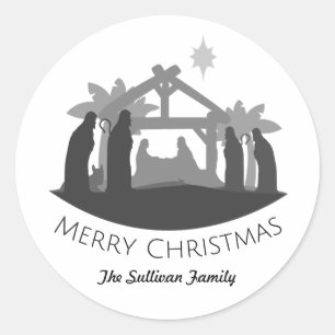 Personalized Simple Christmas Nativity Classic Round Sticker