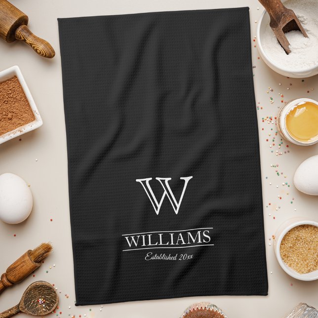 Personalized Simple Classic Monogram Family Name Kitchen Towel (Creator Uploaded)