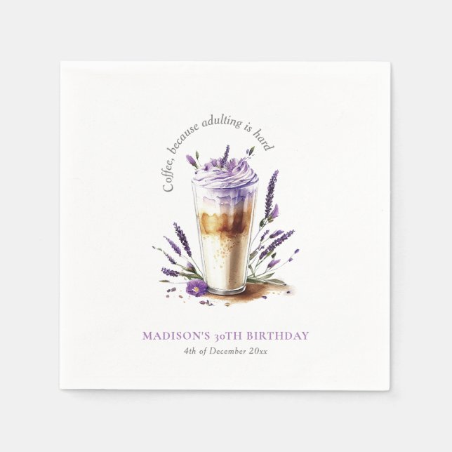 Personalized simple Coffee Adult Birthday Napkins (Front)