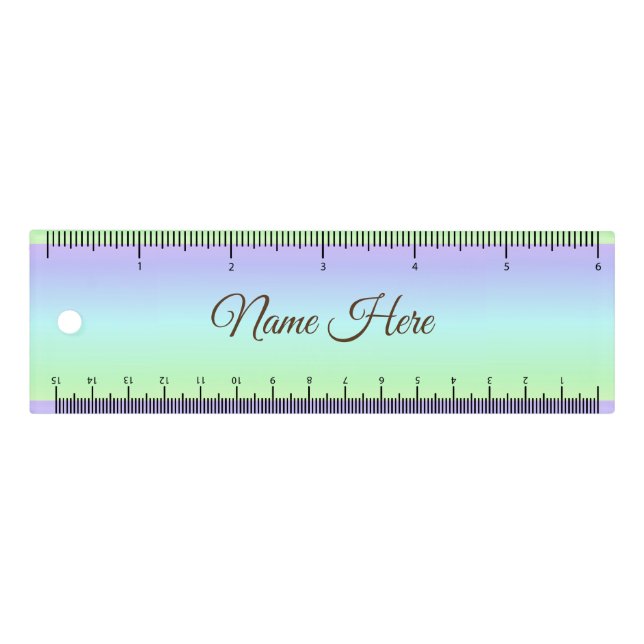 Personalized Simple Colorful Rainbow Brown Script Ruler (Front)