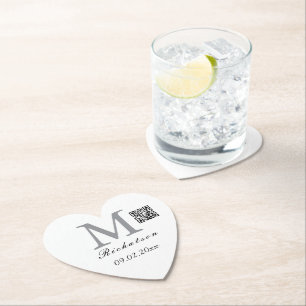 Personalized simple custom Heart QR cord Paper Coaster