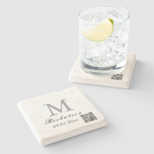 Personalized simple custom Limestone QR cord offic Stone Coaster