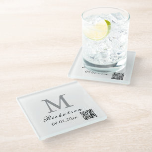 Personalized simple custom QR cord office  Glass Coaster