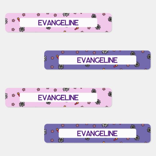 Personalized Simple Cute Pink and Purple Floral  Kids Labels