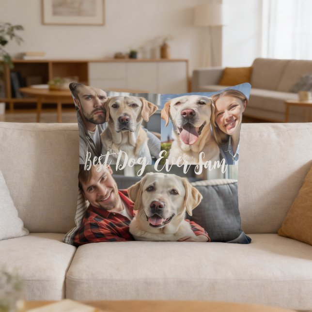 Personalized simple dog Photo collage keepsake Throw Pillow (Creator Uploaded)