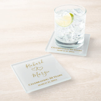 Personalized Simple Elegant 50th Anniversary Gift Glass Coaster