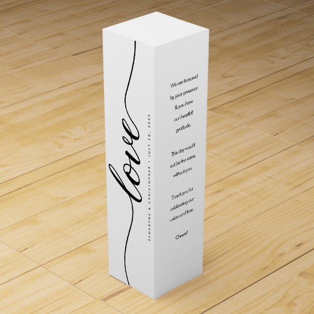 Personalized Simple & Elegant Love Wedding ScrIpt  Wine Box (Front)