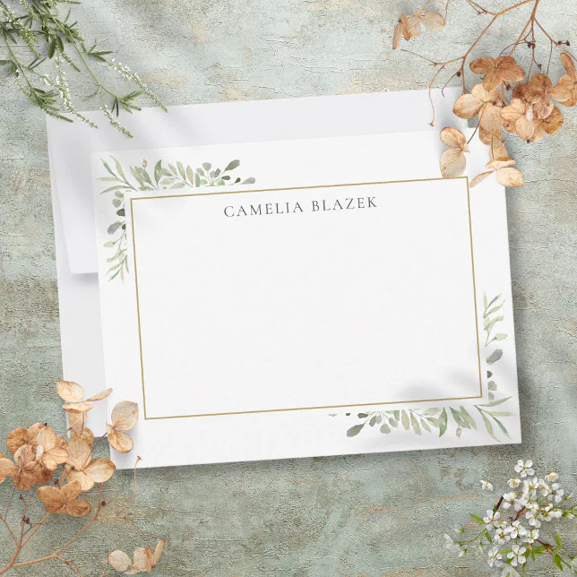 Personalized Simple Elegant Watercolor Greenery Note Card | Zazzle